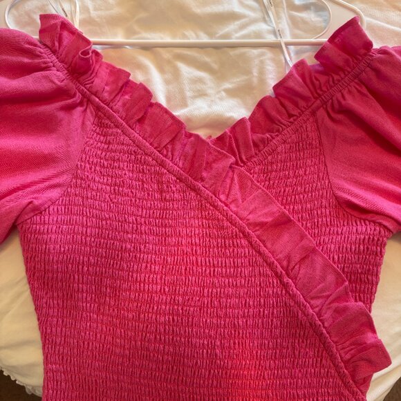 NWT Elliatt Guana Pink Smocked Puff Sleeve Ruffle Mini Dress - Picture 6 of 11